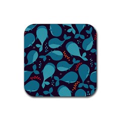 Blue Whale Pattern Rubber Coaster (square)  by Bigfootshirtshop