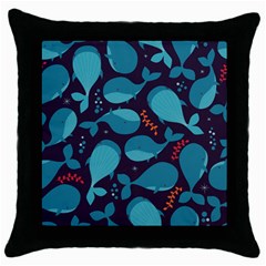 Blue Whale Pattern Throw Pillow Case (black) by Bigfootshirtshop