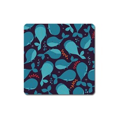 Blue Whale Pattern Square Magnet by Bigfootshirtshop