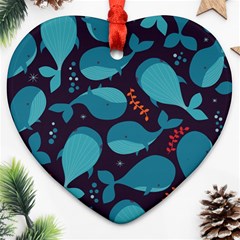 Blue Whale Pattern Heart Ornament (two Sides) by Bigfootshirtshop