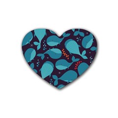 Blue Whale Pattern Rubber Coaster (heart)  by Bigfootshirtshop