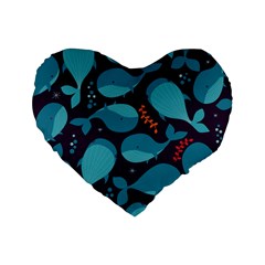 Blue Whale Pattern Standard 16  Premium Heart Shape Cushions by Bigfootshirtshop