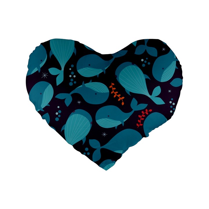 Blue Whale Pattern Standard 16  Premium Heart Shape Cushions