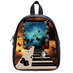 Music, Piano With Birds And Butterflies School Bag (Small)