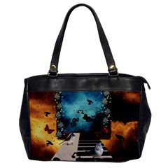 Music, Piano With Birds And Butterflies Office Handbags