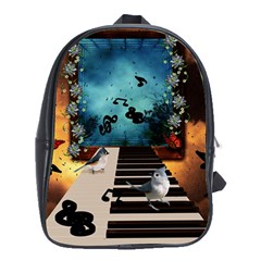 Music, Piano With Birds And Butterflies School Bag (xl) by FantasyWorld7