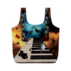 Music, Piano With Birds And Butterflies Full Print Recycle Bags (m)  by FantasyWorld7