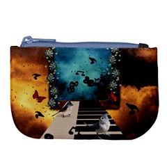 Music, Piano With Birds And Butterflies Large Coin Purse