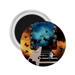 Music, Piano With Birds And Butterflies 2.25  Magnets