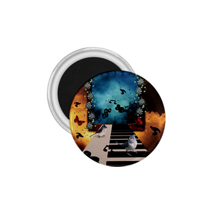 Music, Piano With Birds And Butterflies 1.75  Magnets