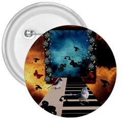 Music, Piano With Birds And Butterflies 3  Buttons