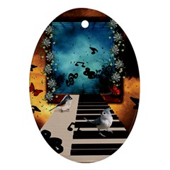 Music, Piano With Birds And Butterflies Ornament (Oval)