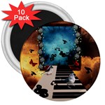 Music, Piano With Birds And Butterflies 3  Magnets (10 pack)  Front