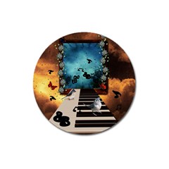 Music, Piano With Birds And Butterflies Magnet 3  (Round)