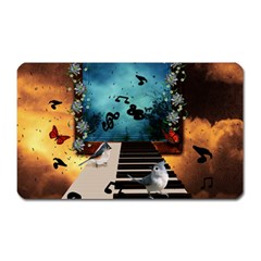 Music, Piano With Birds And Butterflies Magnet (rectangular) by FantasyWorld7