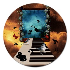 Music, Piano With Birds And Butterflies Magnet 5  (Round)