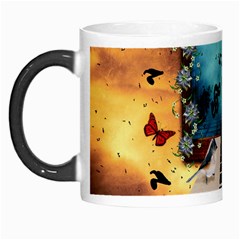 Music, Piano With Birds And Butterflies Morph Mugs