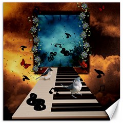 Music, Piano With Birds And Butterflies Canvas 12  X 12   by FantasyWorld7