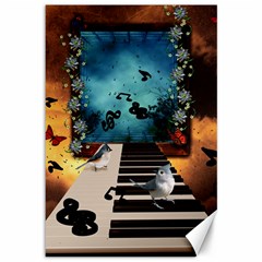 Music, Piano With Birds And Butterflies Canvas 12  x 18  