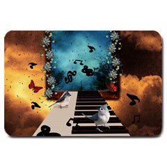 Music, Piano With Birds And Butterflies Large Doormat 