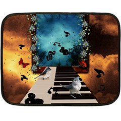 Music, Piano With Birds And Butterflies Double Sided Fleece Blanket (Mini) 