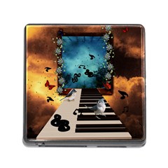 Music, Piano With Birds And Butterflies Memory Card Reader (square) by FantasyWorld7