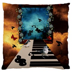 Music, Piano With Birds And Butterflies Large Cushion Case (Two Sides)