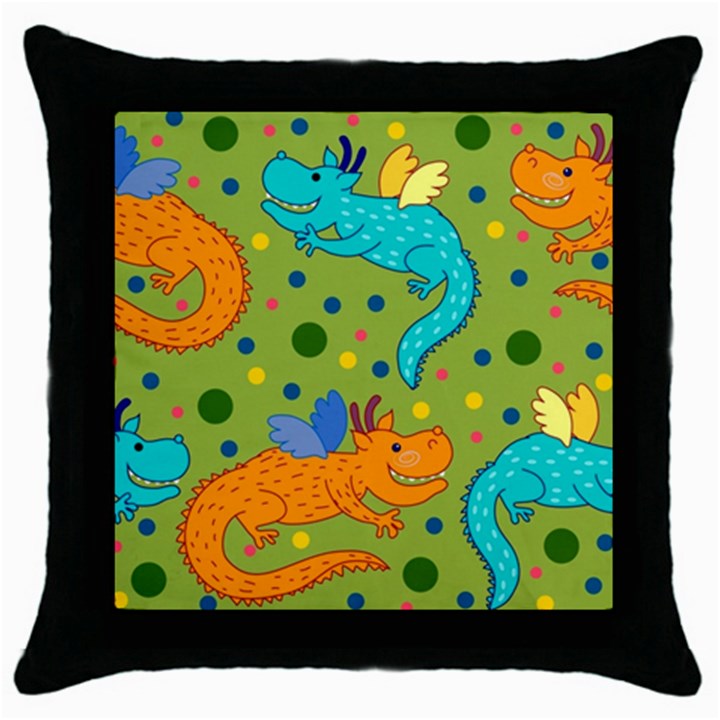 Colorful Dragons Pattern Throw Pillow Case (Black)