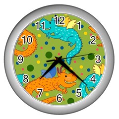 Colorful Dragons Pattern Wall Clocks (Silver) 