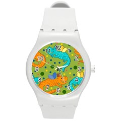 Colorful Dragons Pattern Round Plastic Sport Watch (M)