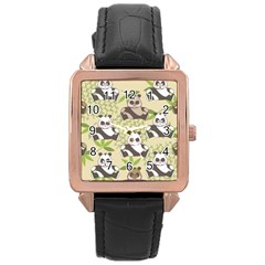 Fun Panda Pattern Rose Gold Leather Watch  by Bigfootshirtshop