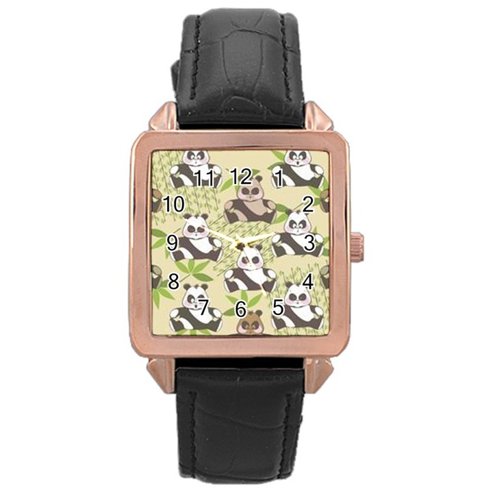 Fun Panda Pattern Rose Gold Leather Watch 