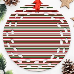 Christmas Stripes Pattern Round Filigree Ornament (two Sides) by patternstudio