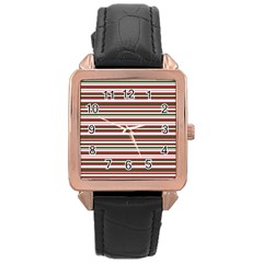 Christmas Stripes Pattern Rose Gold Leather Watch  by patternstudio