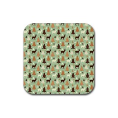 Reindeer Tree Forest Art Rubber Coaster (square)  by patternstudio