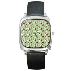 Reindeer Tree Forest Art Square Metal Watch by patternstudio