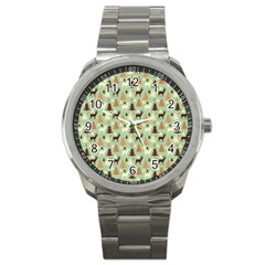 Reindeer Tree Forest Art Sport Metal Watch by patternstudio