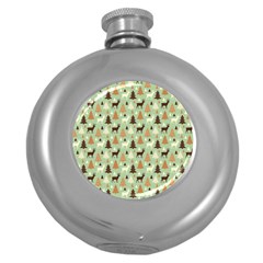 Reindeer Tree Forest Art Round Hip Flask (5 Oz) by patternstudio