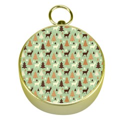 Reindeer Tree Forest Art Gold Compasses by patternstudio