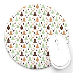 Reindeer Christmas Tree Jungle Art Round Mousepads by patternstudio