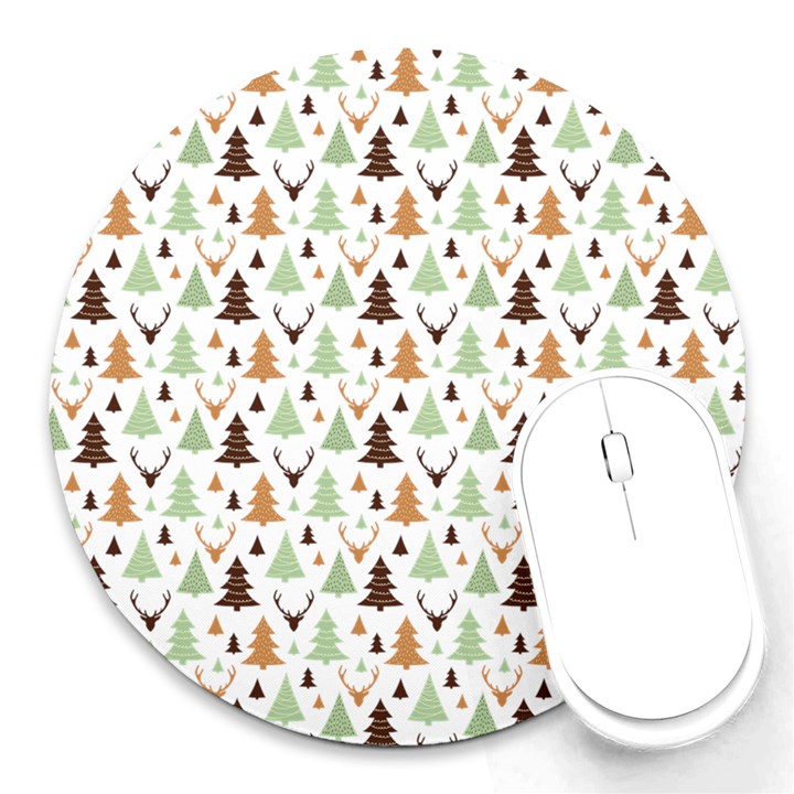 Reindeer Christmas Tree Jungle Art Round Mousepads