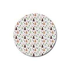 Reindeer Christmas Tree Jungle Art Rubber Round Coaster (4 Pack)  by patternstudio