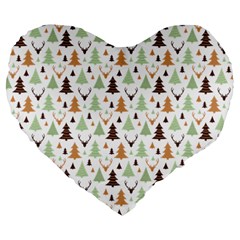 Reindeer Christmas Tree Jungle Art Large 19  Premium Heart Shape Cushions by patternstudio