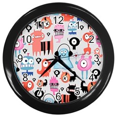 Funky Monsters Pattern Wall Clocks (black) by Bigfootshirtshop