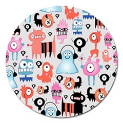 Funky Monsters Pattern Magnet 5  (round) by Bigfootshirtshop