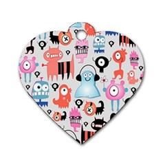 Funky Monsters Pattern Dog Tag Heart (two Sides) by Bigfootshirtshop