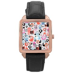 Funky Monsters Pattern Rose Gold Leather Watch  by Bigfootshirtshop