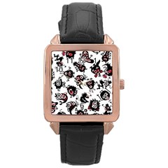 Goofy Monsters Pattern  Rose Gold Leather Watch  by Bigfootshirtshop