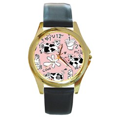 Fresh Milk Cow Pattern Round Gold Metal Watch by Bigfootshirtshop