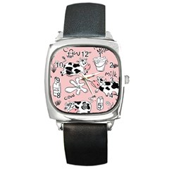 Fresh Milk Cow Pattern Square Metal Watch by Bigfootshirtshop